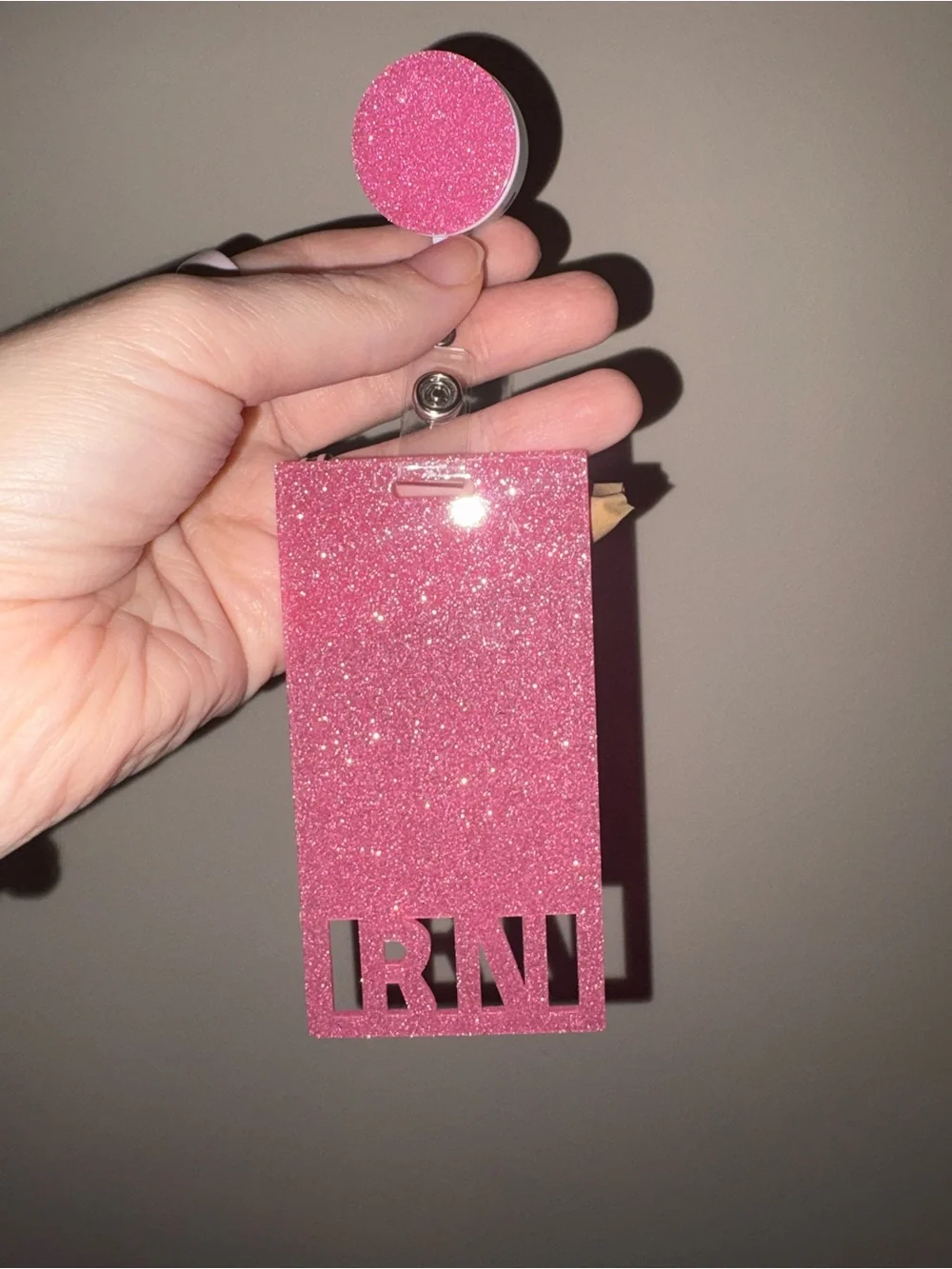 Nurse Pink Glitter Badge Reel and ID Holder - Unbranded